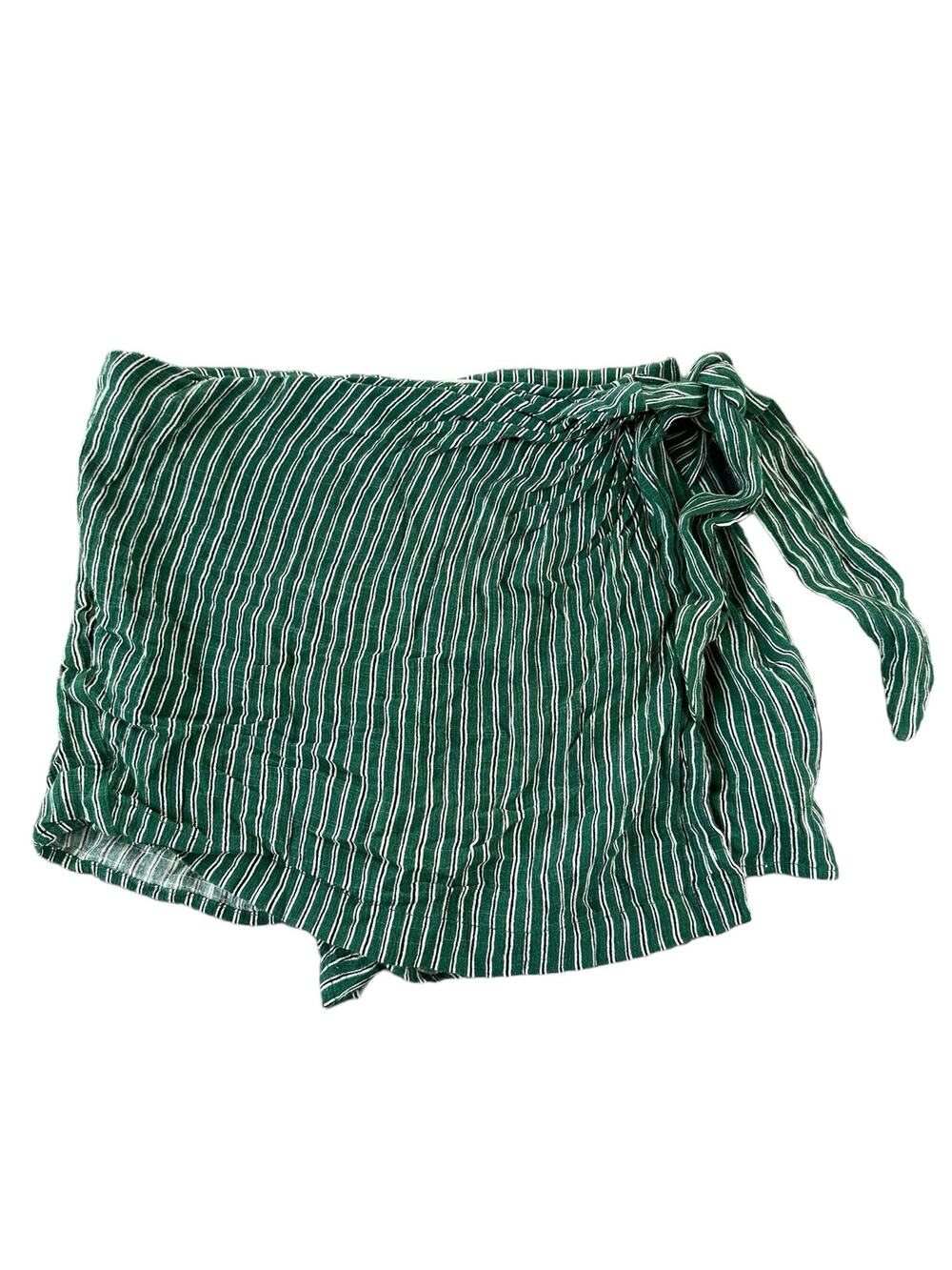 GB Green White Striped Faux-Wrap Mini Skort Shorts Under Skirt Women's Size XS